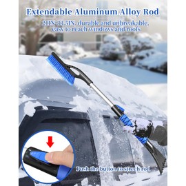 Auccutro 33'' Snow Brush and Ice Scraper for Car Windshield, Aluminum Extendable Snow Removal Tool for Car Window with Foam Grip, Soft Broom Head for Car SUV Vehicle Winter Accessories