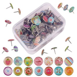 Pack of 100 Creative Decorative Tacks, Drawing Pins, Multicoloured Round Drawing Pins, Creative Colourful Cartoon Fashion Metal Thumbtacks for Wall Cards, Photos, DIY, Bulletin Board, Cork Boards