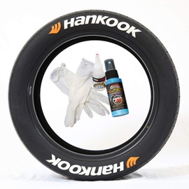 Tire Stickers Hankook with Orange Logo - DIY Permanent Rubber Tire Lettering Kit with Glue & 2oz Touch-Up Cleaner / 17-18 Inch Wheels / 1.50 Inches/White / 8 Pack