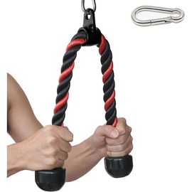 Tricep Rope 27 & 36 inches 2 Colors Fitness Attachment Cable Machine Pulldown Heavy Duty Coated Nylon Rope with Solid Rubber Ends - Color: 27'' Black&Red