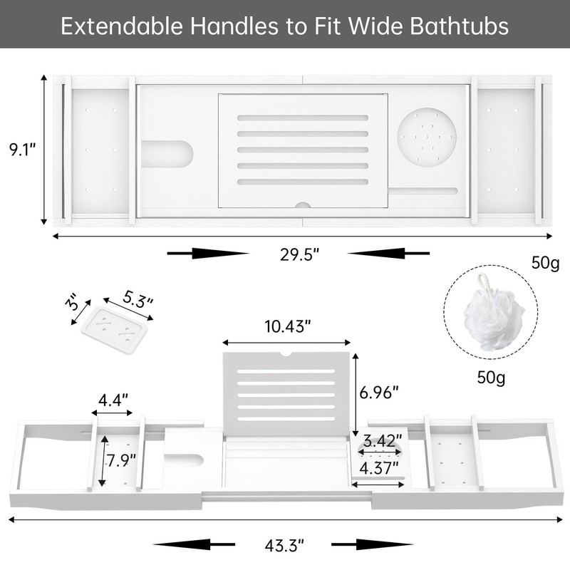Zhuoyue Bamboo Bathtub Tray, Expandable Premium Bath Tray for Luxury