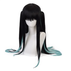 Black Blue Long Wig with Tiger Clip Straight Hair for Women Hair