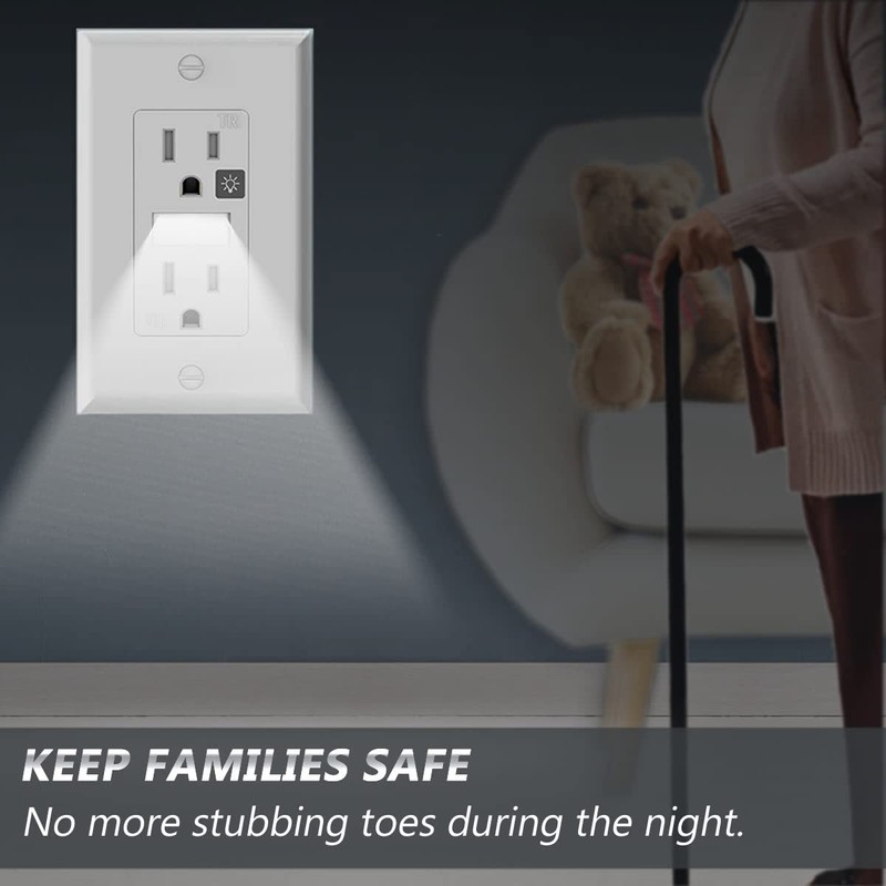 SOZULAMP Receptacle Outlet with Night Light,White Standard Decorator Electrical Wall