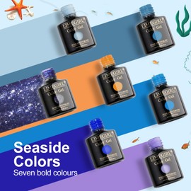 LimeGirl Gel Nail Polish Kit with U V Light, 23PCS Starter Kit with 7 Colors, Royal Blue/Glitter Navy Blue/Purple/Sunset Orange Seaside Color Collection, Salon-Grade LED Nail Lamp & Gel Polish Set