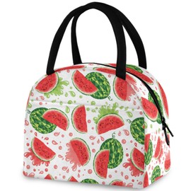 ZzWwR Summer Watermelon Slices Reusable Lunch Tote Bag with Front Pocket Zipper Closure Insulated Thermal Cooler Container Bag for School Work Picnic Travel Fishing Beach