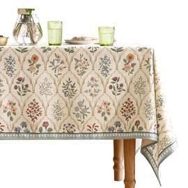 ISAENNE Floral Tablecloth for Square Tables,Linen Table Cloth with Colorful Flowers Pattern,Heavy Durable Table Cover for Dining Thanksgiving Kitchen Decor Party Banquet Christmas,67"*67"