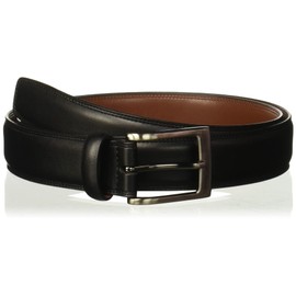 Perry Ellis Timothy Leather Men's Belt, 1.5" Width, Stitched Edges, Silver Prong Buckle, Smooth, Durable, Versatile & Elegant, Black, 32