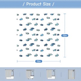 Clear Funny Blue Fish Shower Curtain Liner,Plastic Transparent Cute Summer Kids Boys Bathroom Decor Shower Curtain Set with Hooks,72x72 Waterproof Grommet Cool Anime Ocean Animal Print Shower Curtains