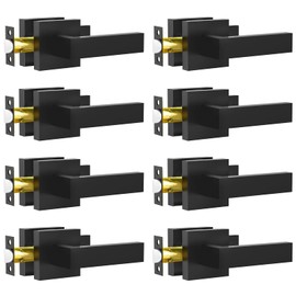 RAZCC Passage Door Lever, 8 Pack Matte Black Interior Door Handles for Hallway and Closet, Heavy Duty Square Interior Keyless Door Handles Non-Locking Door Knobs for Right & Left Side Door