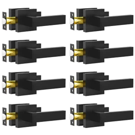 RAZCC Passage Door Lever, 8 Pack Matte Black Interior Door Handles for Hallway and Closet, Heavy Duty Square Interior Keyless Door Handles Non-Locking Door Knobs for Right & Left Side Door