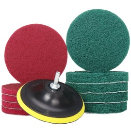5 Inch Drill Brush Power Scouring Pads - Heavy Duty Tub and Tile Cleaner - Household Cleaning Kit Includes Drill Attachment, 5 Red, 5 Stiff Green Scrubber Pads