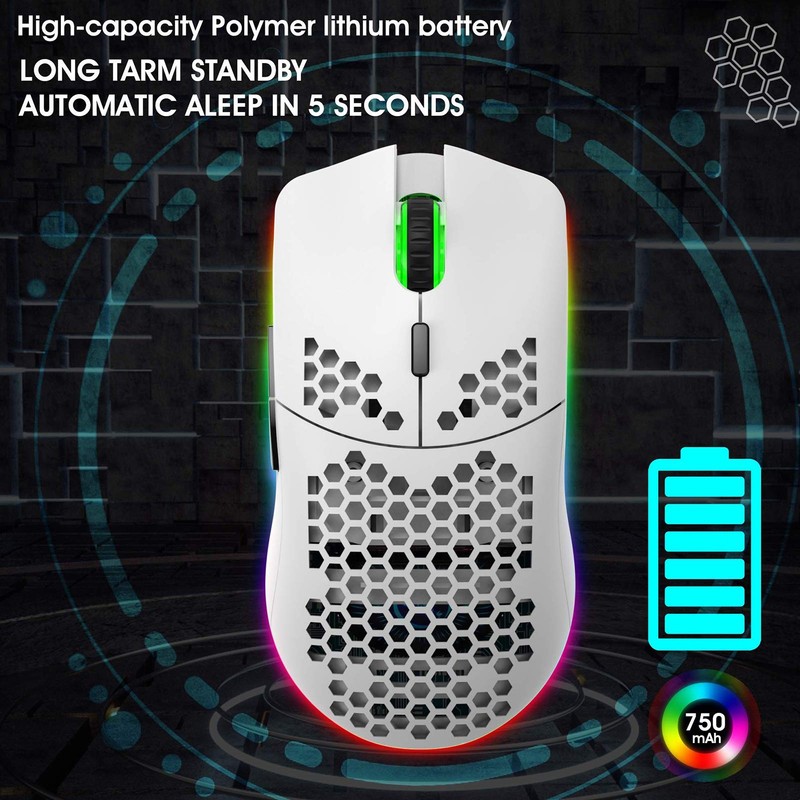 T66 Wireless Gaming Mouse, 2,4 G Honeycomb Hollow Design Photoelektrische