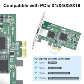 10Gtek® 10/100/1000Mbps Gigabit Ethernet PCI Express NIC Network Card | with Intel(R) 82573 Controller | Ethernet Server Converged Network Adapter | Single RJ-45 Port | for Windows