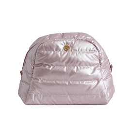 lemonbella Medium Irene Cosmetic Puffy Quilted Makeup Bag Nylon Stylish & Portable Travel Organizer for Cosmetics, Toiletries, & Accessories, Ice Pink