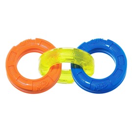 Nerf TPR 3 Ring Tug Blue/Green/Orange Dog Toy, Small
