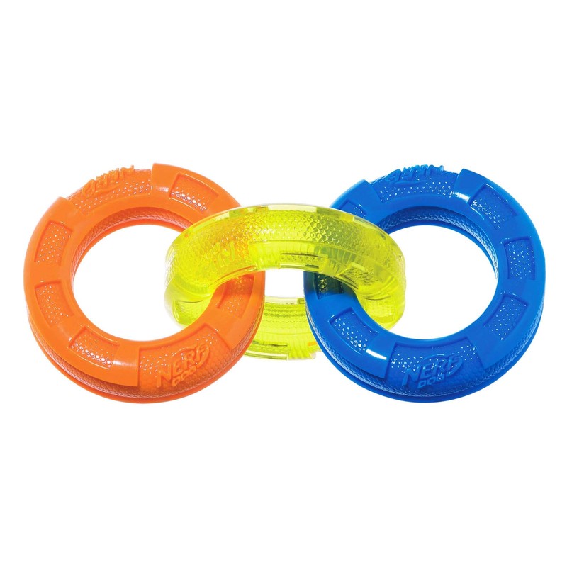 Nerf TPR 3 Ring Tug Blue/Green/Orange Dog Toy, Small