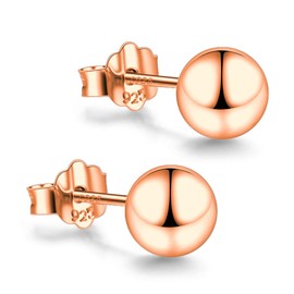 Rose Gold Plated Sterling Silver Ball Stud Earrings 3mm-10mm Options, Simple Polished Ball Studs Hypoallergenic Jewellery (3mm)