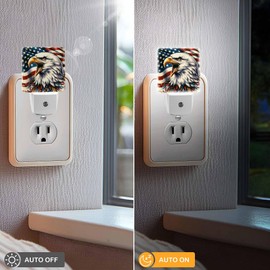 Jahiona LED Night Light Lamp with Smart Sensor Dusk to Dawn Sensor,Bald Eagle with Mouth Open in Distressed Art Style with an American Flag Night Light Daylight White,0.5W Plug-into Wall for Adults