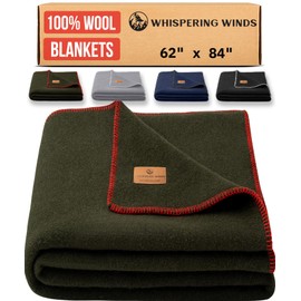 100% Wool Blanket - Premium Ultra-Soft, Thick, Warm, Large 62"x 84" Bed & Camping Blanket for Outdoor, Home, Indoor, Bushcraft & Survival