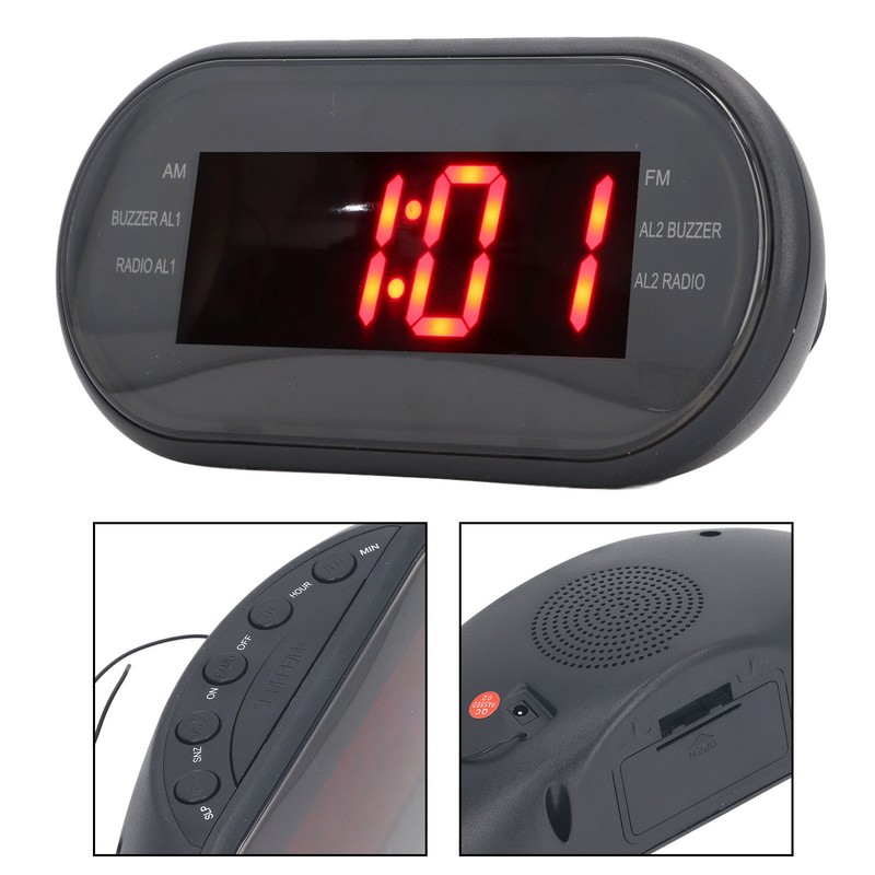 Digital Alarm Clock Bedroom Large Display AM FM Radio LED