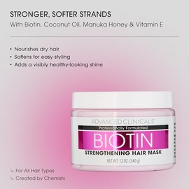 Advanced Clinicals Biotina Antirotura Mascarilla Reparación del Pelo. Fortalece el cabello roto, tratado de color con acondicionador profundo reparado