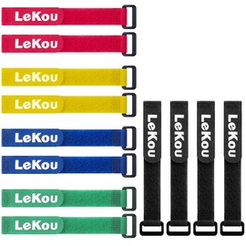 Lekou 12 Pack Adjustable Cable Strap Multipurpose Hook and Loop Cable Ties Wire Management-Black (1"*12" Multi-color)