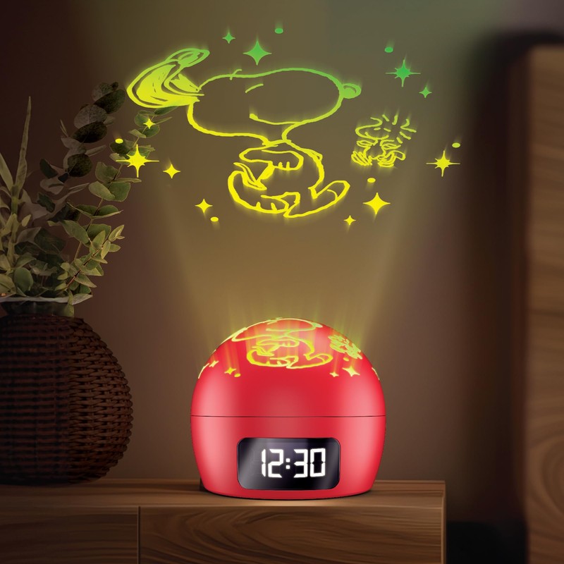 Peanuts Ambient Light Clock with Multi-Alarm – USB-Powered Projection Light