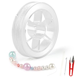 Deepton Waxed Cord for Bracelets, 0.4 mm x 100 m Bracelet Cord, Bead Cord with Scissors, Crochet Hook and Needle, Thread for Bracelets, Jewellery Making, DIY Crafts (White)