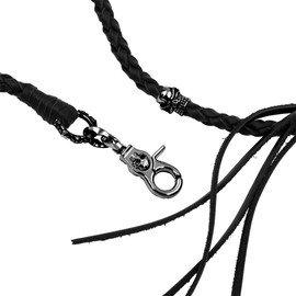 Uniqsum Skull charms Black Braided Leather wallet chain Biker Punk Key chain (Gun-metal)