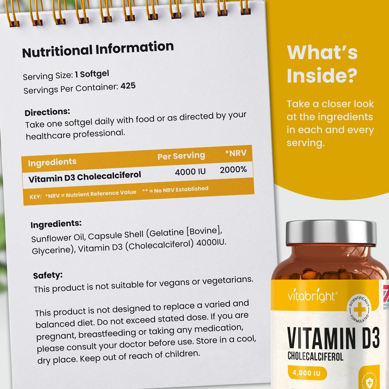 Vitamin D3 4000 IU, 400 Vitamin D Soft Gel Capsules,