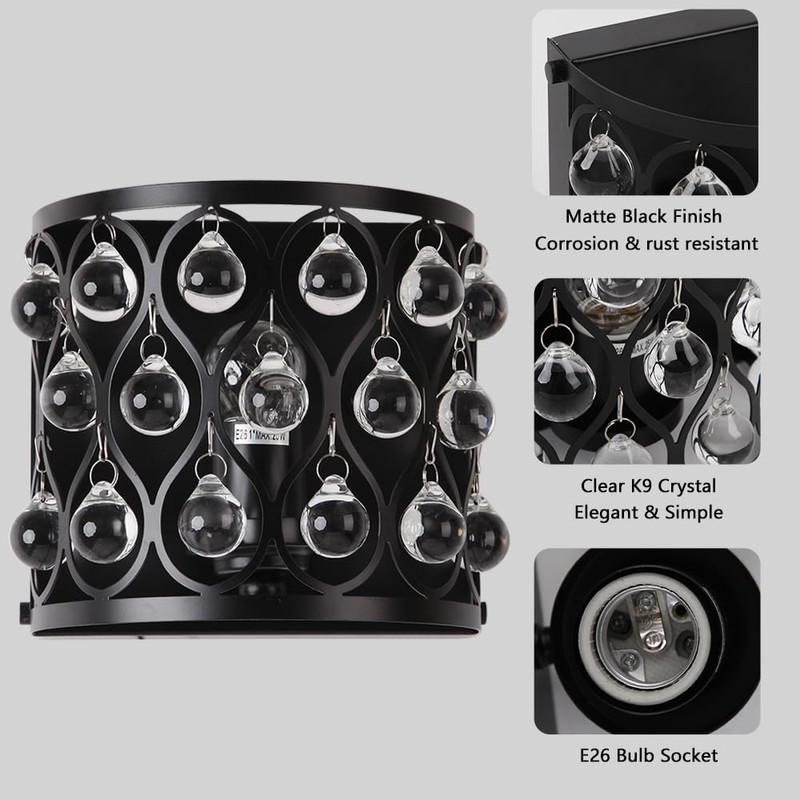 Loyled Black Wall Sconce, 1-Light Modern Raindrop Wall Mounted Lamp,