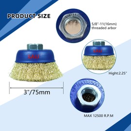 SALI 2 Pack Wire Cup Brush, 3 Inch Coarse Crimped Cup Brush for Grinders, with 5/8-11 Inch Arbor for Heavy Cleaning Rust, Stripping and Abrasive, for Angle Grinder