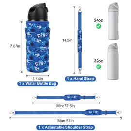 Premium Neoprene Portable Water Bottle Carrier Bag with Adjustable Shoulder Strap and Hand Strap for Owala 24 OZ 32 OZ Tumbler or Any Other Tumbler (Dinosaur)