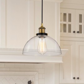 Edvivi Mateo 1-Light Pendant Lights with Clear Glass Dome Shade, Black and Antique Brass Modern Farmhouse Ceiling Lighting, Adjustable Hanging Industrial Light Fixture for Kitchen, Dining, Bedroom