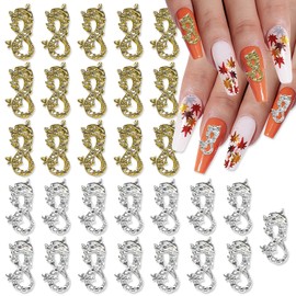 SILPECWEE 30pcs Dragon-Shape Nail Charms 3D Nail Rhinestones Jewels Dragon Nail Charm Alloy Nail Studs Gem Crystals Nail Art Decoration for Nail Supplies Craft Making Jewelry