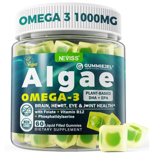 NEVISS Vegan Omega 3 Gummies 1000mg w/MethylFolate Vitamin B12 Omega
