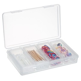 OwnMy 4 in 1 Portable Travel Cotton Swab Holder, Travel Floss Pick Holder Case Floss Dispensers, Small Clear Plastic Storage Organizer Containers for Cotton Balls & Pads, Hair Ties & Pins