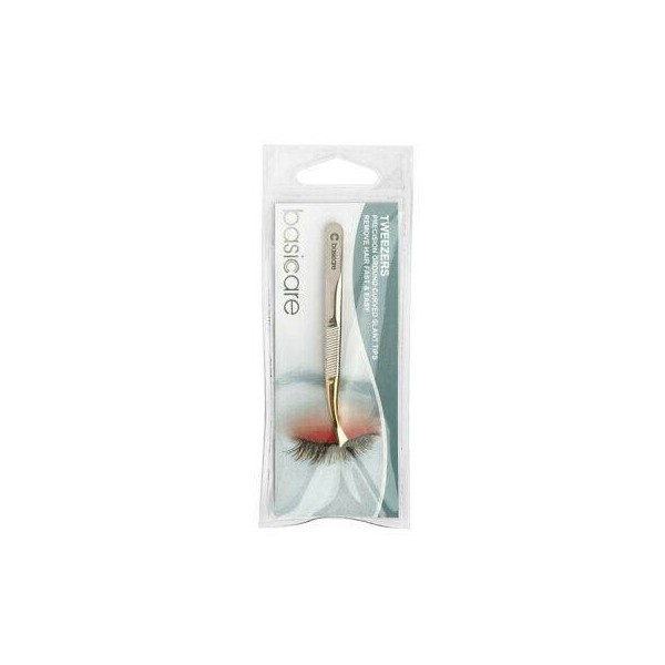 BASICARE EYEBROW TWEEZERS CURVED SLANT TIP HAIR REMOVER GOLD BLADE