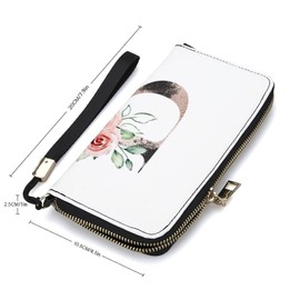 Donnapink Floral Alphabet Monogrammed Rose Gold Letter B Soft PU Leather Clutch Long Bifold Wallet, Coin Purse Credit Pass Case, Unisex Durable Card-Holder Slim Billfold Money Storage
