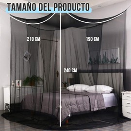 HomeChi Mosquitera para Cama Doble a tamaño King con Cortinas Colgantes y 4 Aberturas - Mosquitera Cuadrada con Malla Fina y Trabillas para habitación de niñas, Negro