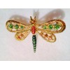 Unbranded 18K GOLD PLATED PERIDOT AND AMBER CRYSTAL DRAGONFLY BROOCH
