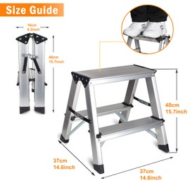 Two Step Ladder - Folding Small 2 Step Stool 330lbs with Non-Slip Feets, Aluminum Lightweight Metal Step Stool by CHEAGO, Portable Solid Handy Work Ladder for Home, Kitchen, RV, Garage