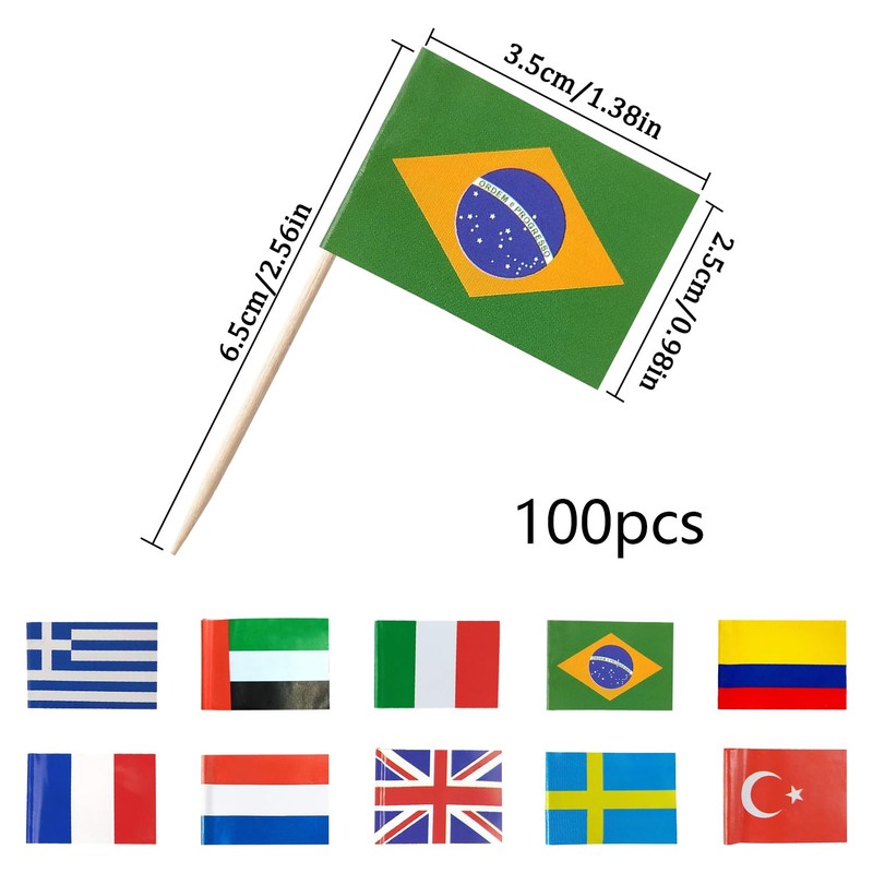 YXHZVON 100Pcs Euro Football Toothpick Flags, Different Nations Cocktail Stick