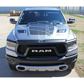 Original Revolution Hood : Compatible with 2019-2024 Dodge Ram Rebel Hood Decals Vinyl Graphic Stripe Kit (Fits Model as Shown) (16812 Matte Black – Wet Install)