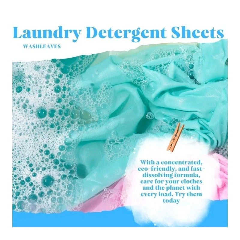 Washleaves Laundry Sheets Plastic Free Laundry Detergent Sheets Compact &