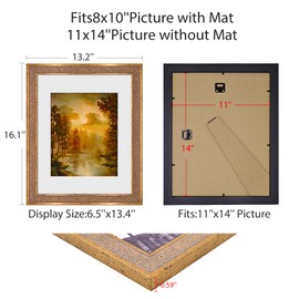 BSRHOME 11x14 Vintage Picture Frames,Antique Picture Frame with White Mat for 8x10 Picture,Ornate Picture Frame for Wall Decor,1 Pack Gold Frame,Distressed Gold