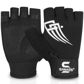 Gewichtheber-Handschuhe fürs Fitnessstudio, Fitness-Workout, gepolsterter Handflächenschutz, rutschfester Silikongriff, für Männer und Frauen, Training, atmungsaktiv, Übung, Radfahren, Schwarz, L