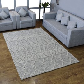 Rugsotic Carpets Hand Woven Flat Weave Kilim Wool & Cotton ECO-Friendly Area Rugs - 5'x7'6'', Rectangle Shape, Ivory Black Color, Contemporary Modern Design, Low Pile Handmade Area Rugs (DWC003)