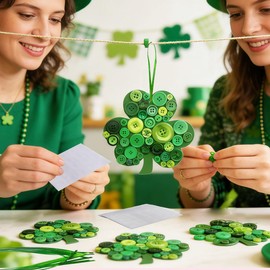 AUEKIV 12 Sets St. Patrick's Day Shamrock Craft Kit Irish Lucky Shamrock Cardstock Ribbon Buttons Four-Leaf Clover Hanging Ornament for St. Patrick's Day Party Favor Home Activities DIY Art Crafts