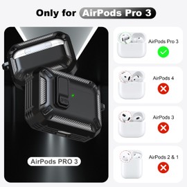 RFUNGUANGO for AirPods Pro 3 Case Carbon Fiber Series, Black